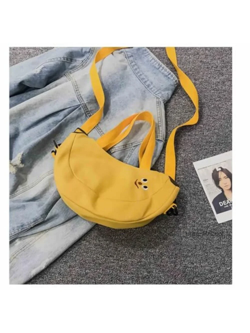 Canvas Banana Crossbody Purse Novelty Mini Bag for Teens